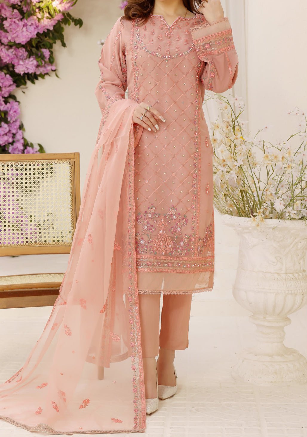 Bin Hameed Ready Made Heavy Embroidered Organza Dress