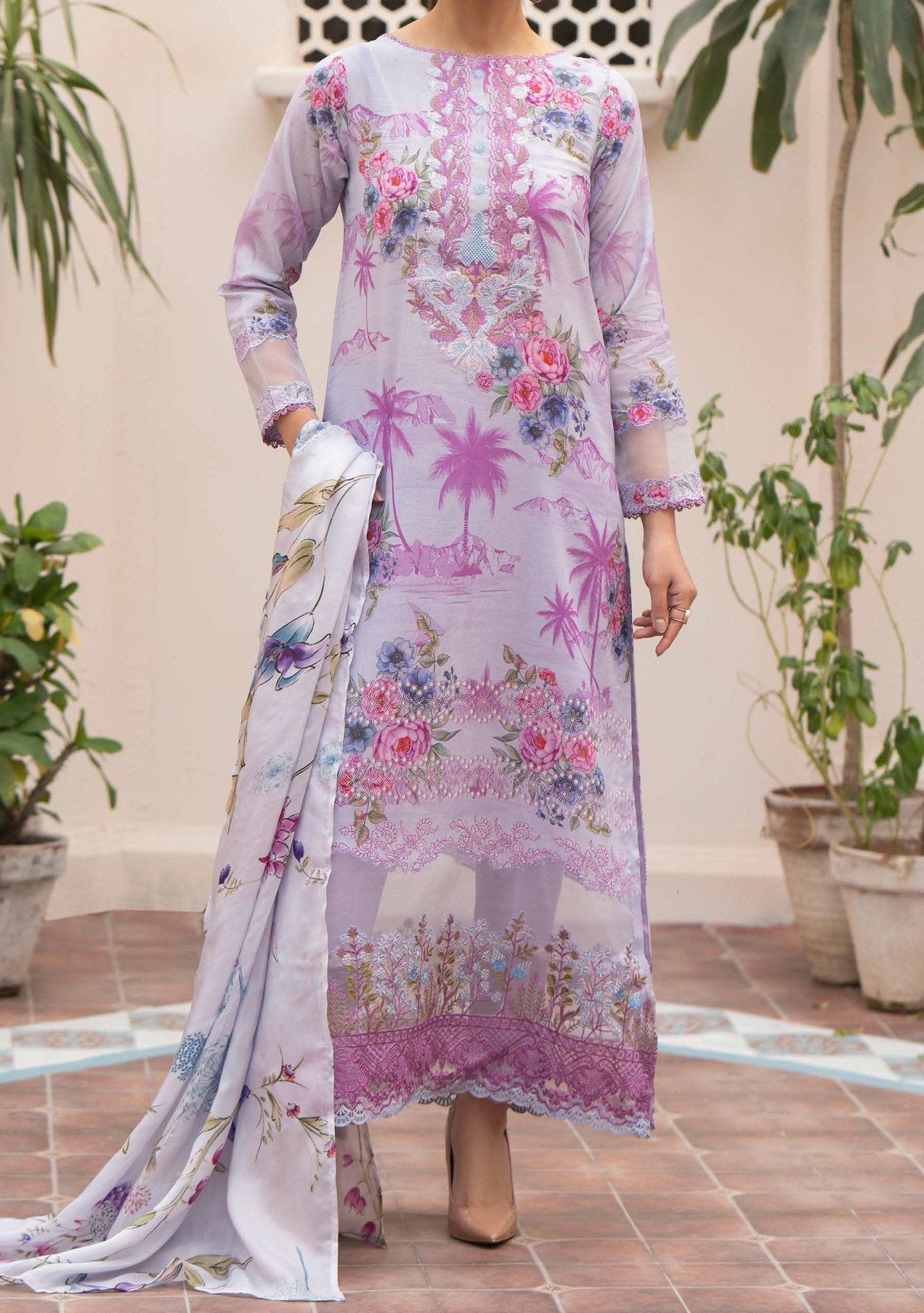 Gulljee Morja Ready Made Embroidered Lawn Dress - 42