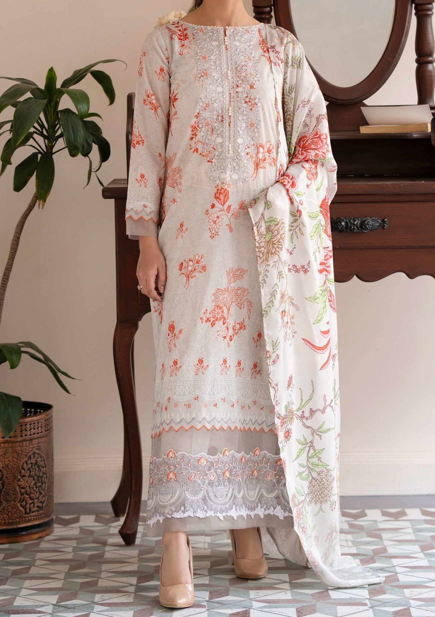 Gulljee Morja Ready Made Embroidered Lawn Dress
